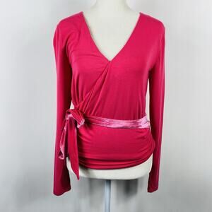 J. Crew Size XS Formknit Long Sleeve Wrap Top Pink BM345